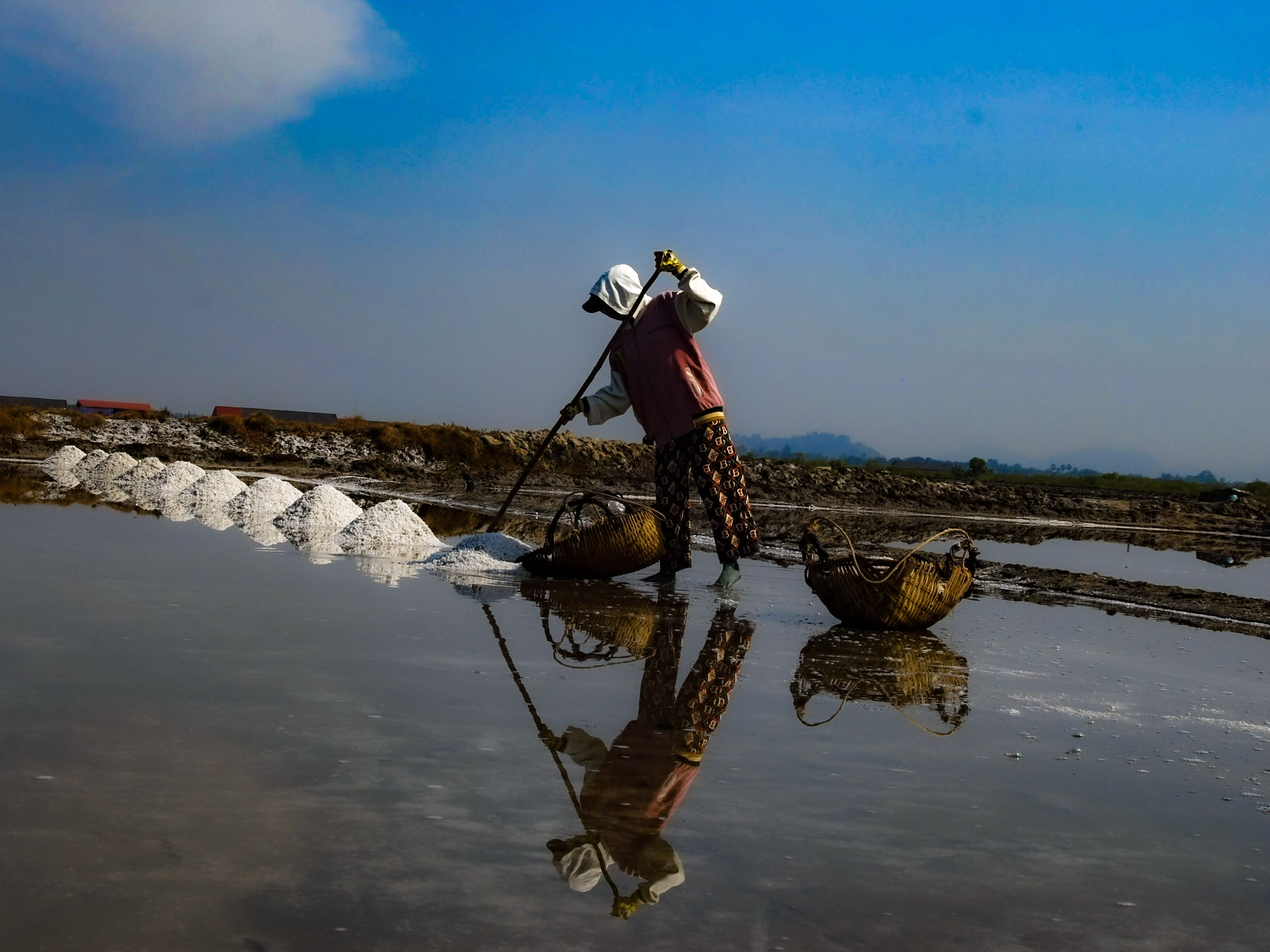 Close-up of salt crystals in the field